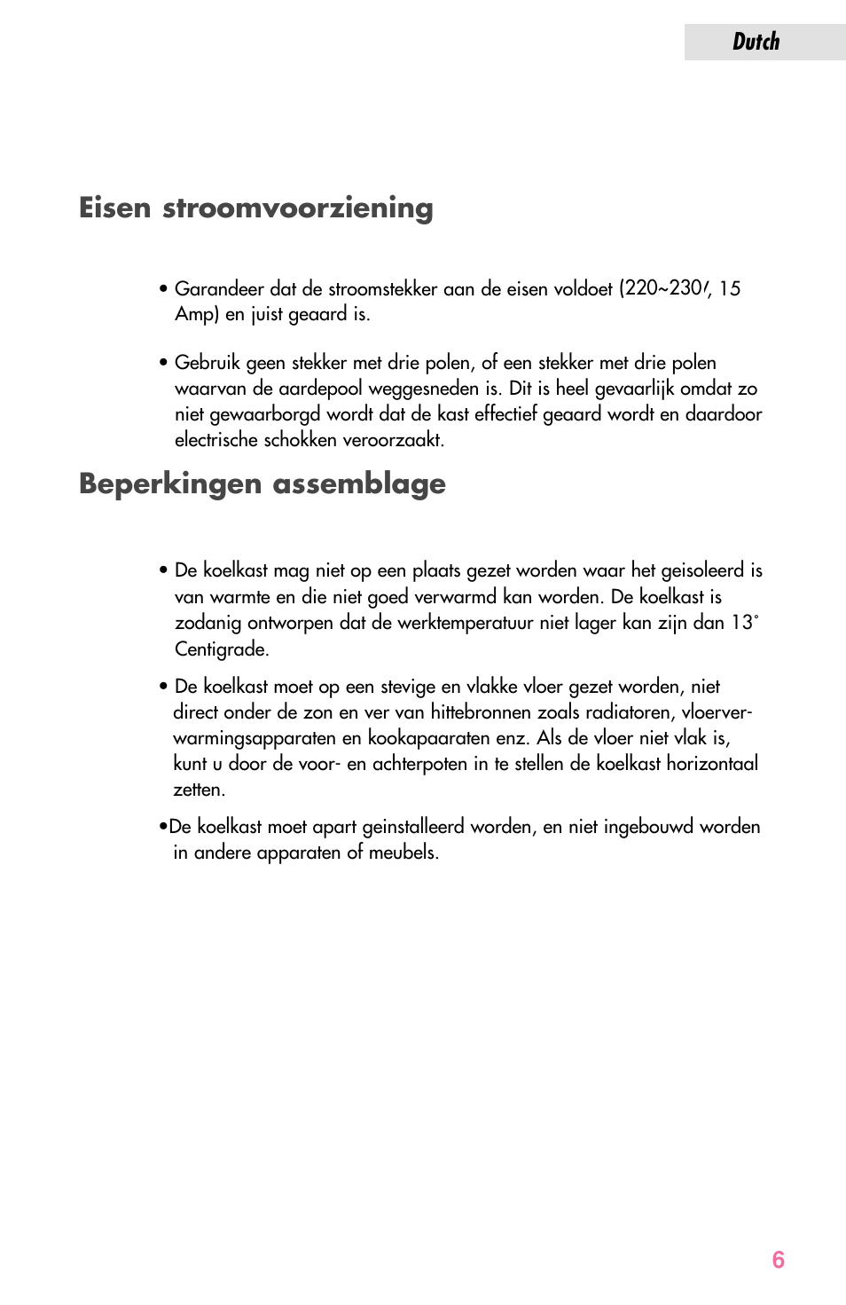 Eisen stroomvoorziening, Beperkingen assemblage | haier JC-82GB User Manual | Page 45 / 87