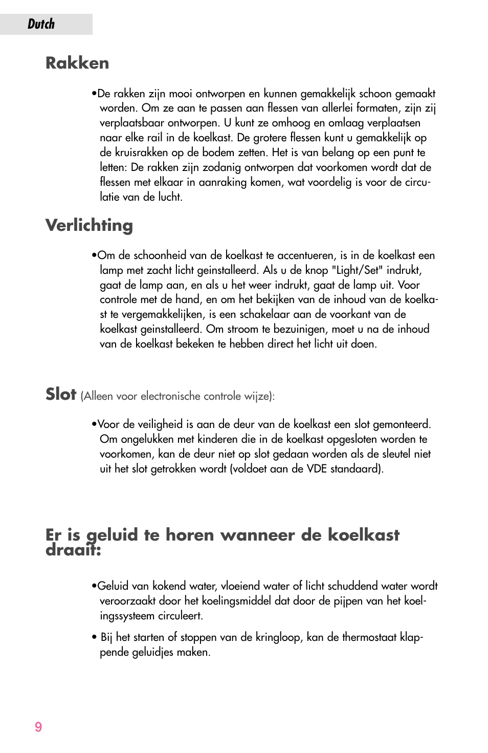 Rakken verlichting slot, Er is geluid te horen wanneer de koelkast draait | haier JC-82GB User Manual | Page 48 / 87