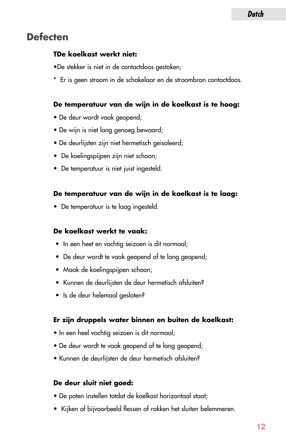 Defecten, Dutch 12 | haier JC-82GB User Manual | Page 51 / 87