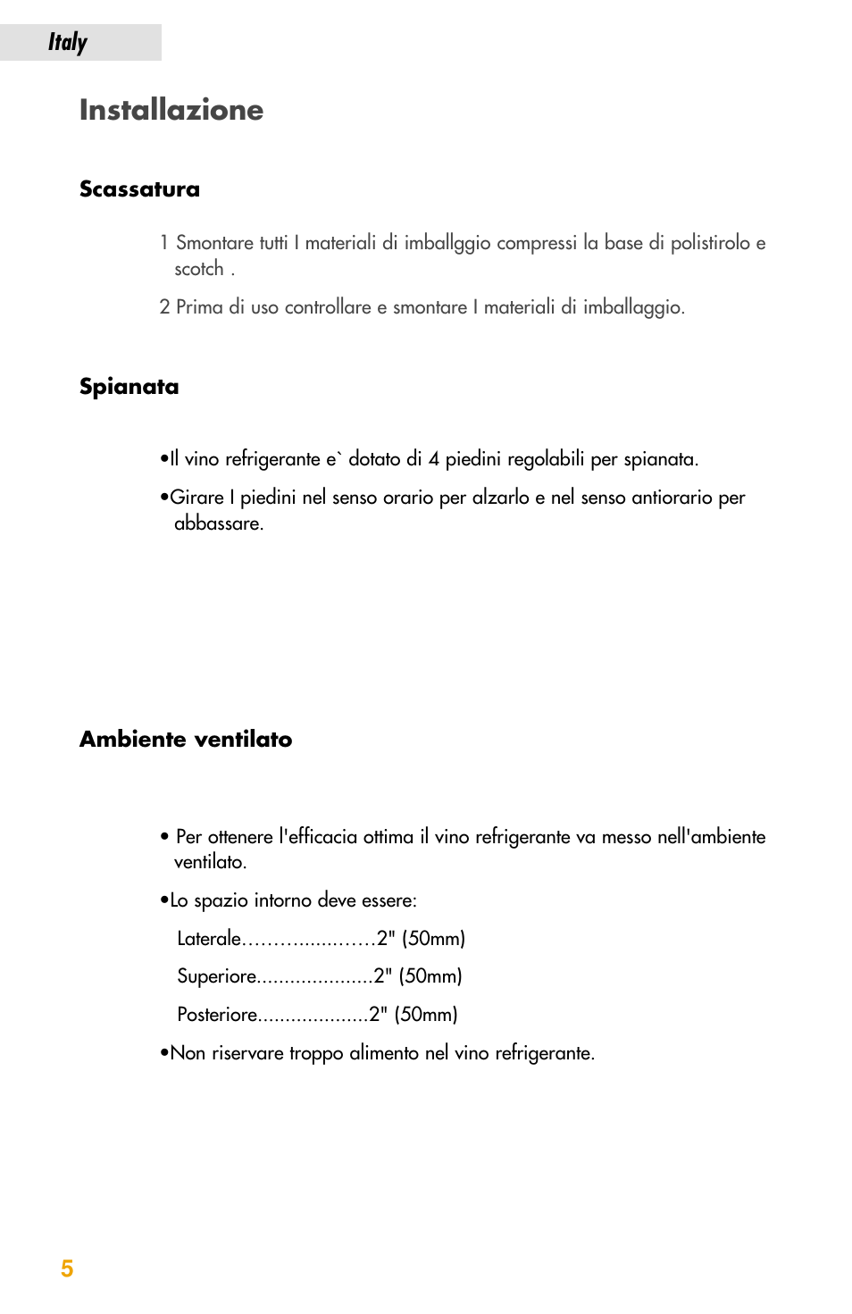 Installazione, Italy 5 | haier JC-82GB User Manual | Page 68 / 87