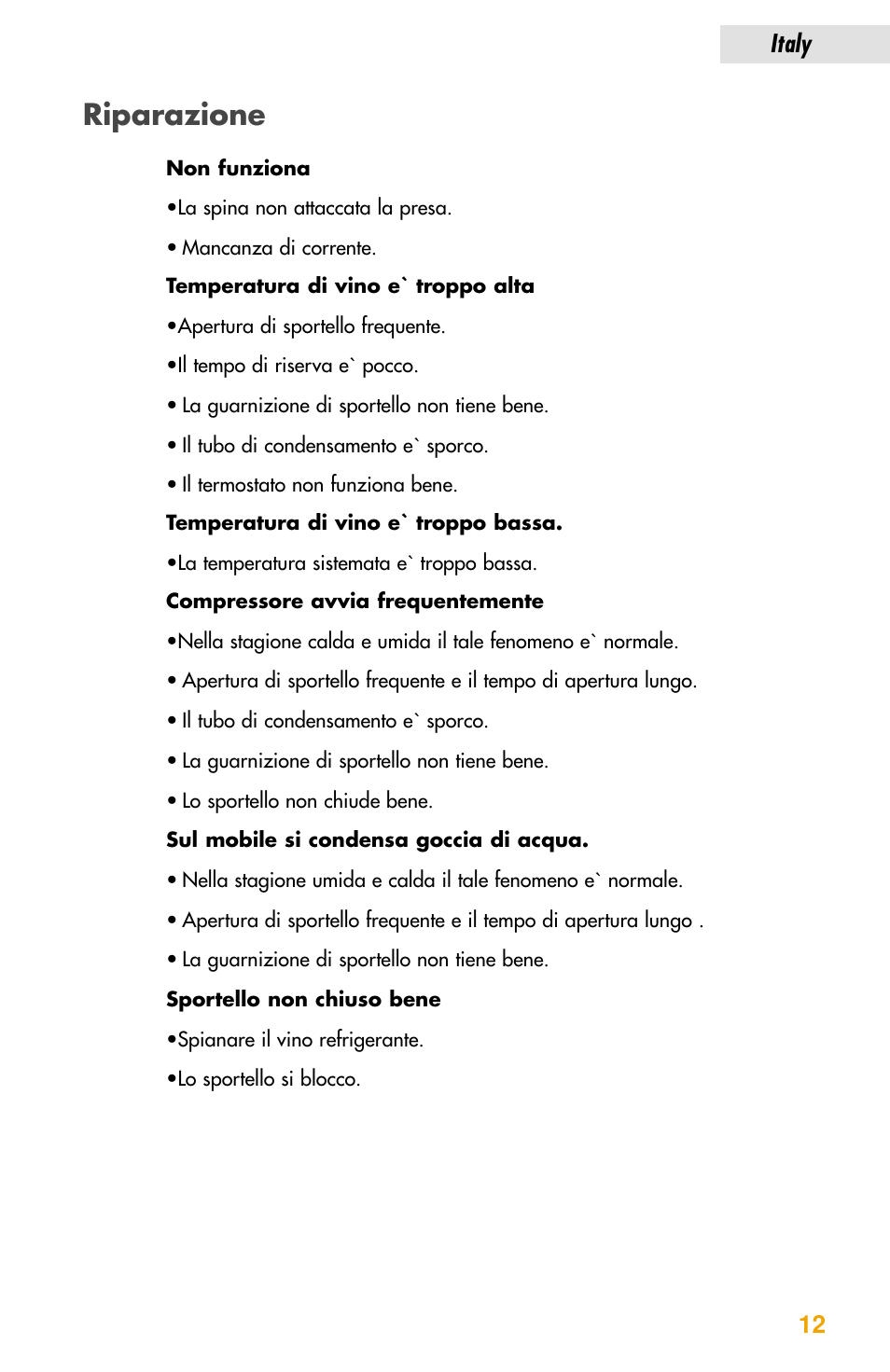 Riparazione, Italy 12 | haier JC-82GB User Manual | Page 75 / 87