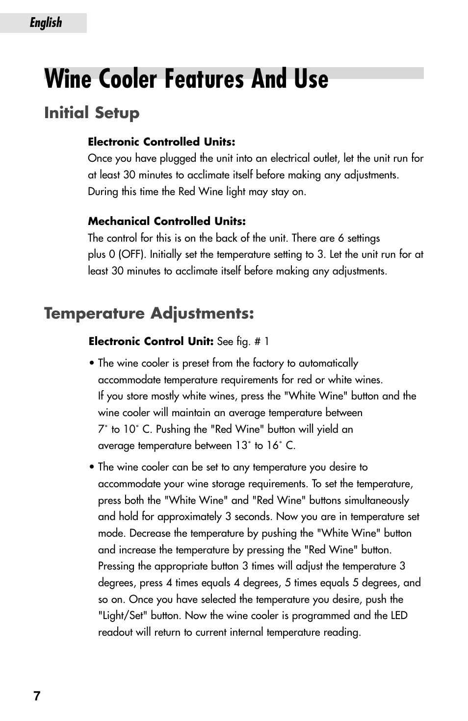 Wine cooler features and use, Initial setup, Temperature adjustments | haier JC-82GB User Manual | Page 8 / 87