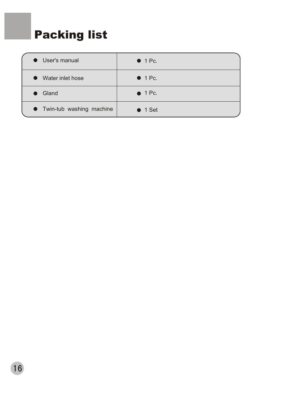 Packing list | haier XPB65-27QGS User Manual | Page 18 / 18