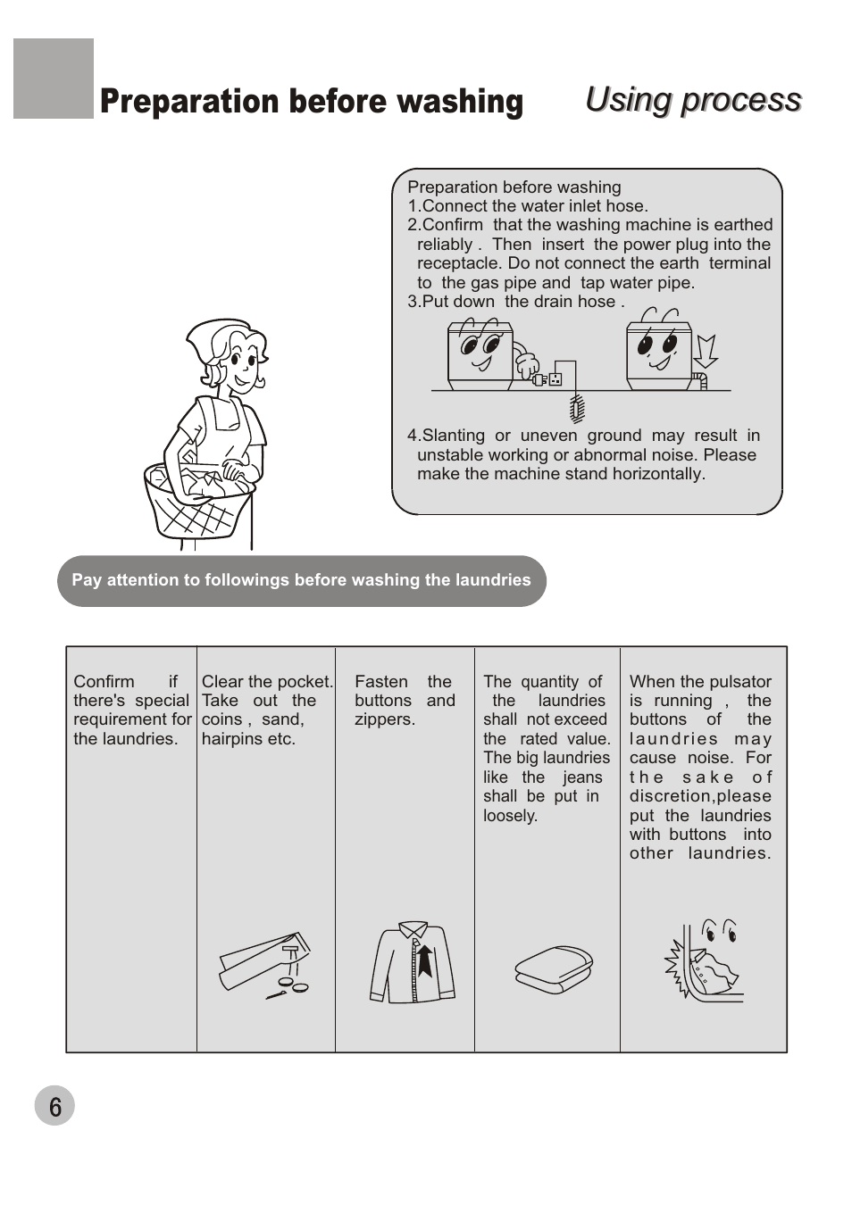 Using process, Using process preparation before washing | haier XPB65-27QGS User Manual | Page 8 / 18