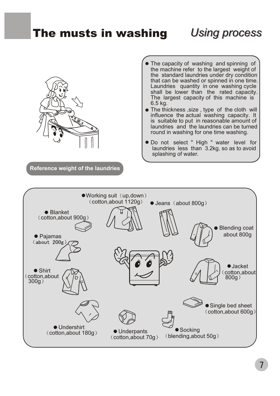 Using process, Using process the musts in washing | haier XPB65-27QGS User Manual | Page 9 / 18