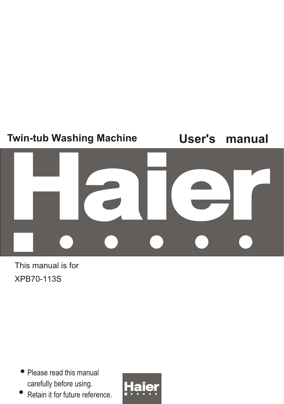 haier XPB70-113S User Manual | 20 pages