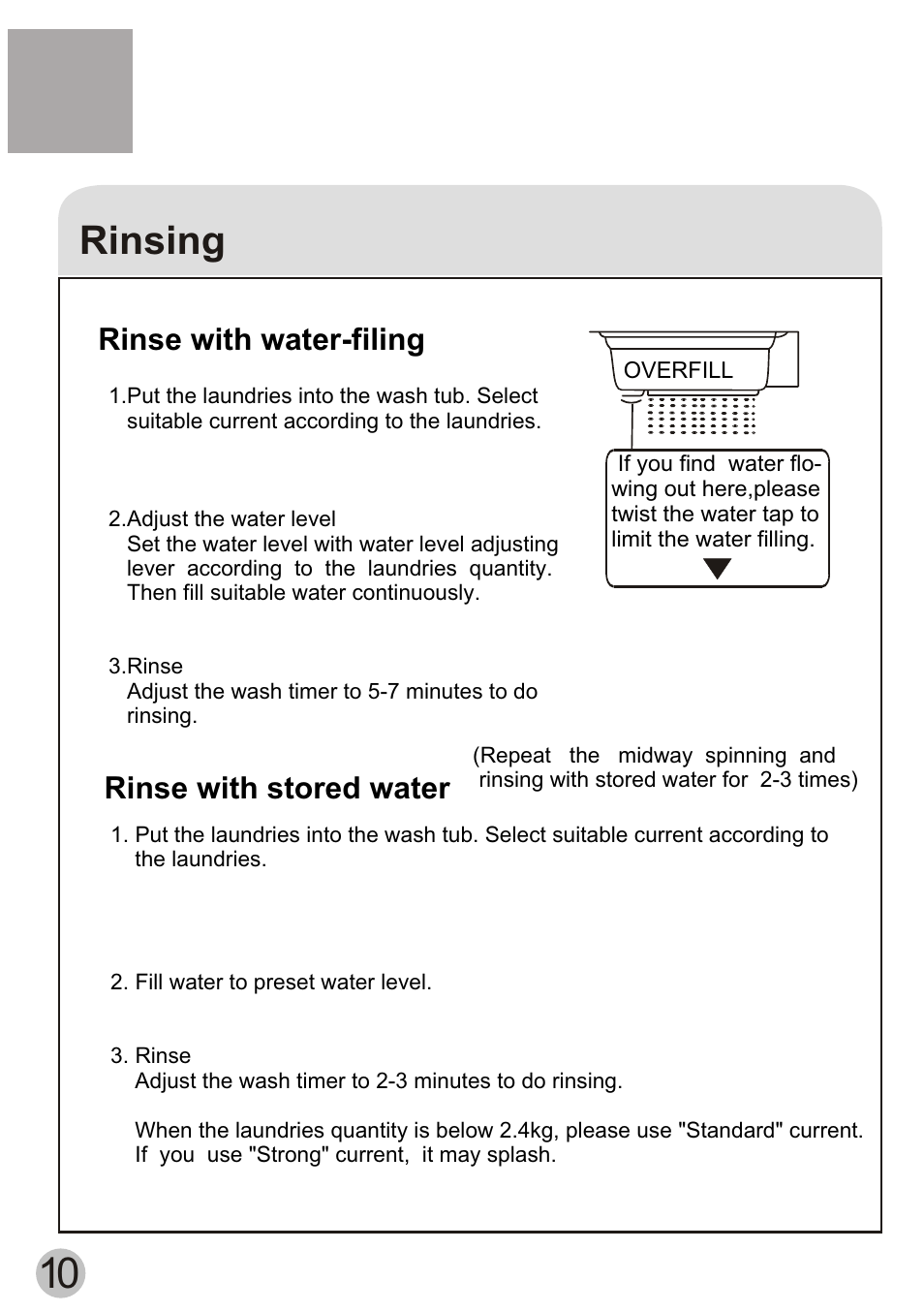 Rinsing, Rinse with stored water rinse with water-filing | haier XPB70-113S User Manual | Page 12 / 20