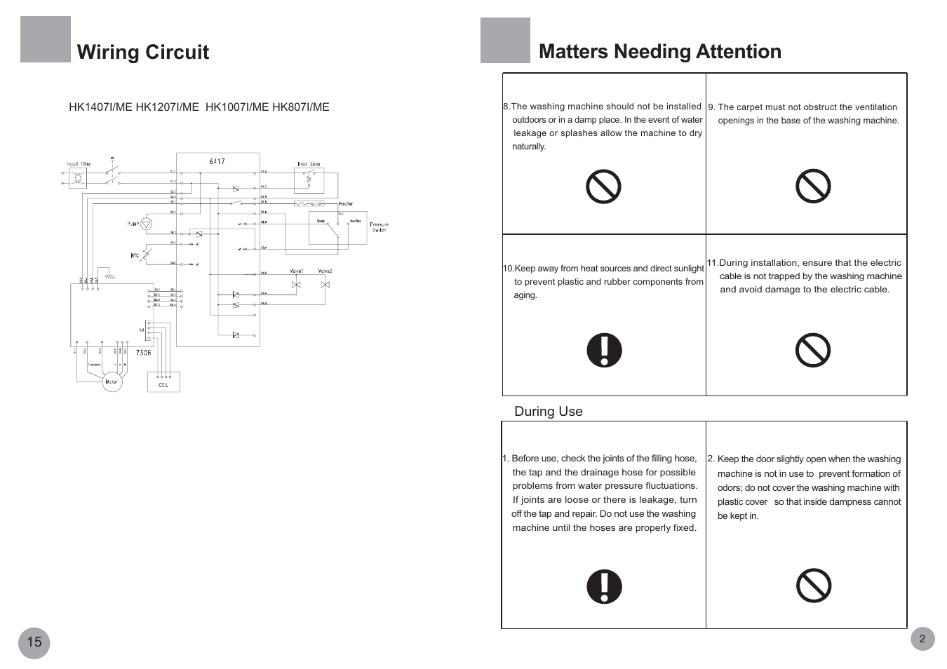 Wiring circuit, Matters needing attention | haier HK807I/ME User Manual | Page 4 / 10