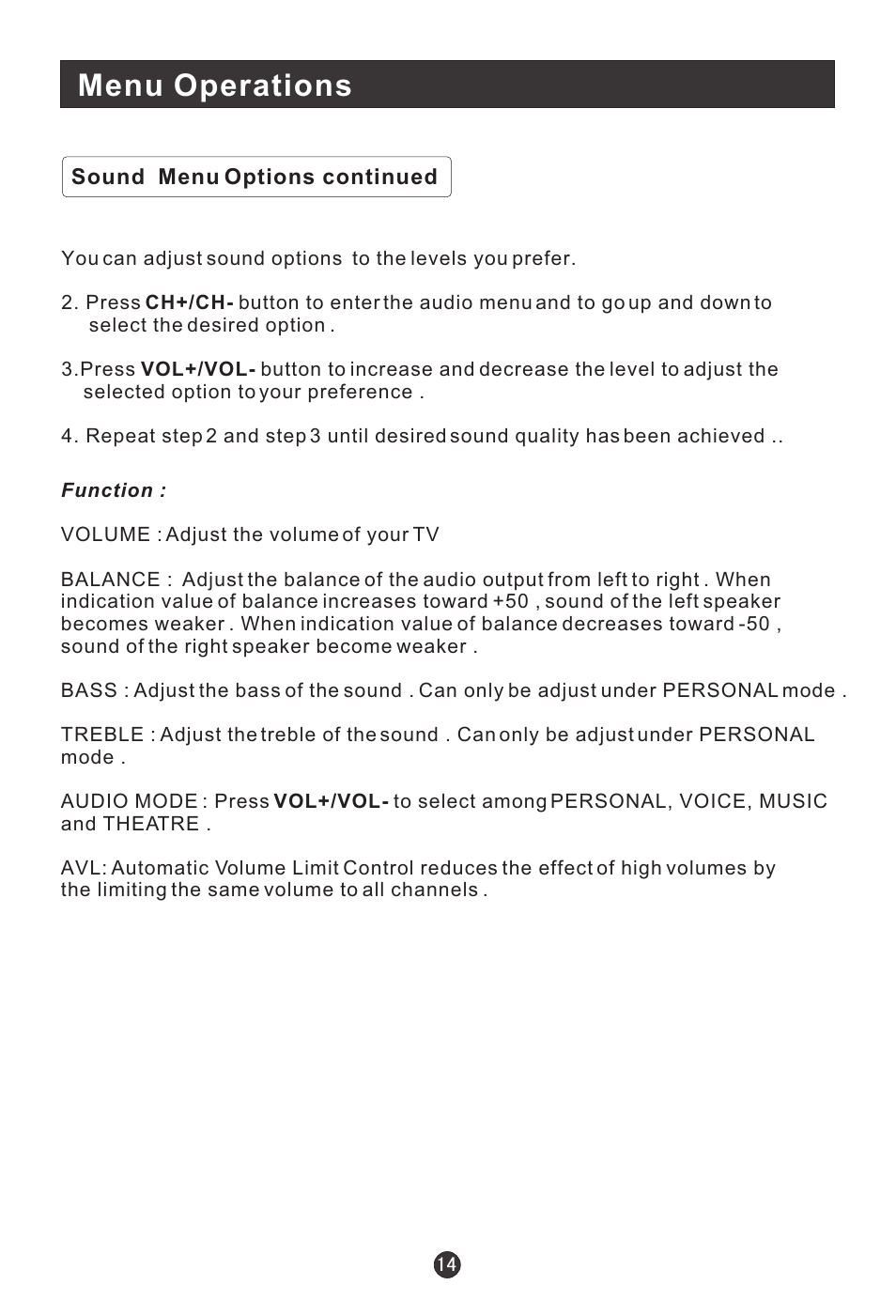 Menu operations | haier 20AL25S User Manual | Page 18 / 28
