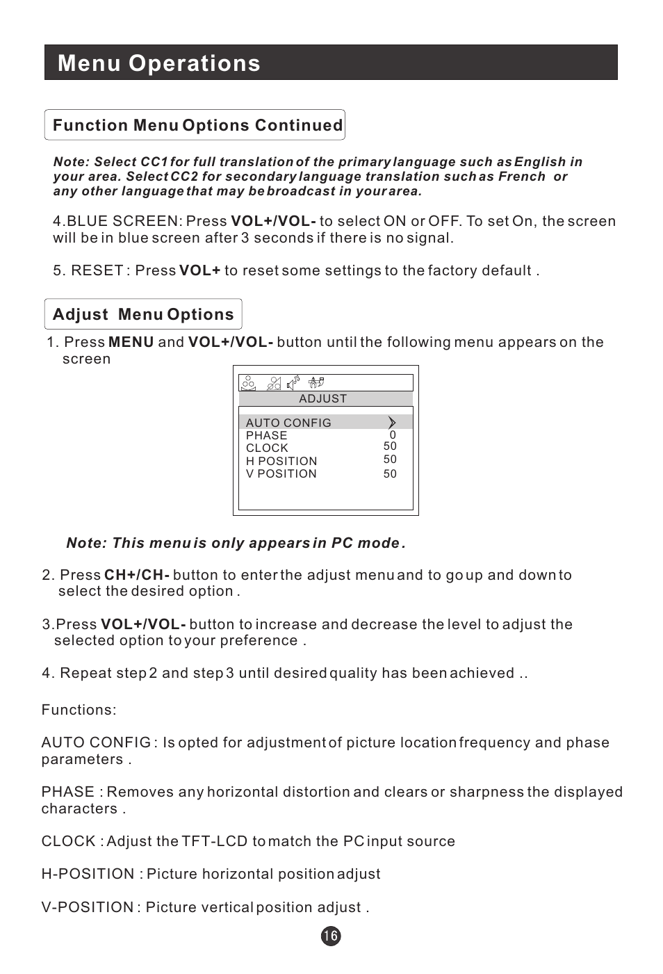 Menu operations | haier 20AL25S User Manual | Page 20 / 28