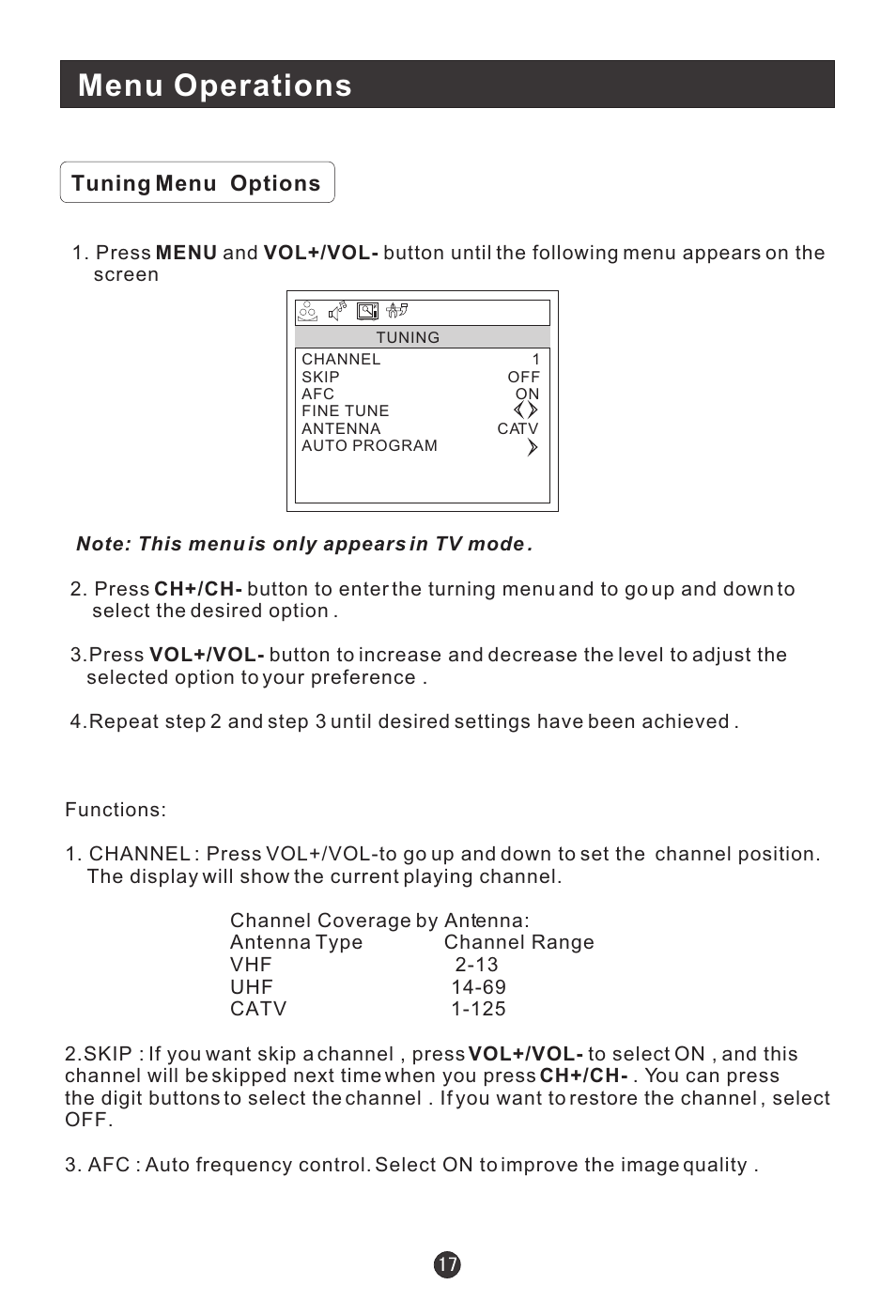 Menu operations | haier 20AL25S User Manual | Page 21 / 28
