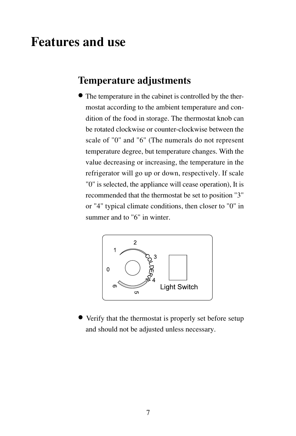 Features and use, Temperature adjustments | haier BC-80E User Manual | Page 8 / 15