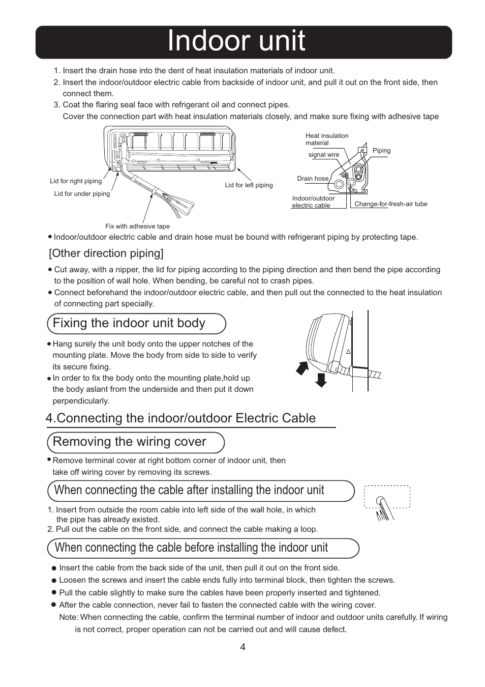 Indoor unit, Other direction piping | haier 0010554405B User Manual | Page 4 / 8