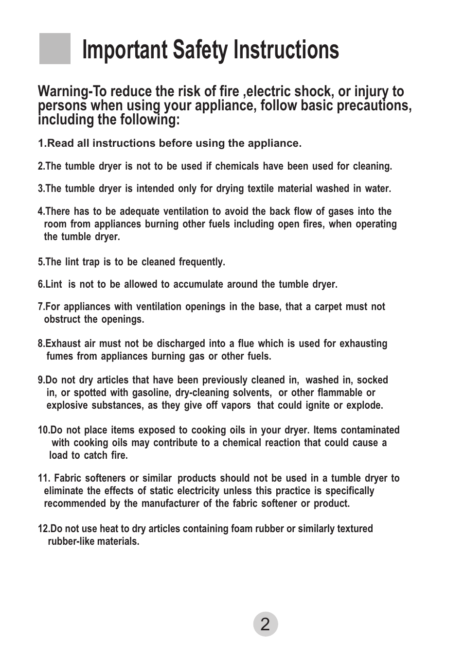 Т³гж 4, Important safety instructions | haier GDZ607VA User Manual | Page 4 / 16