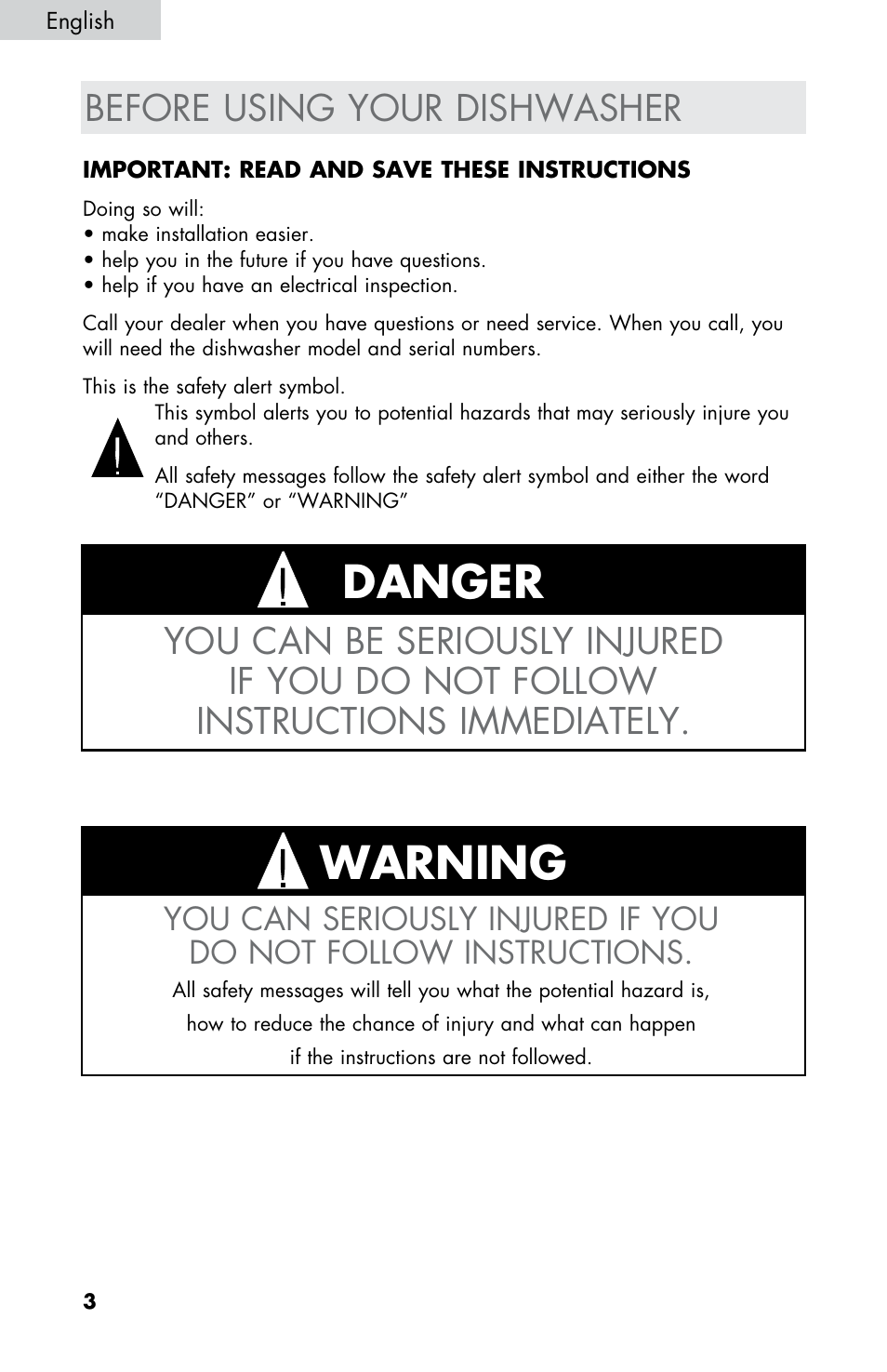 Danger warning | haier DW-7777-01 User Manual | Page 4 / 84