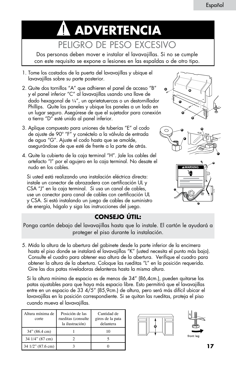 Advertencia, Peligro de peso excesivo, Consejo útil | 17 español | haier DW-7777-01 User Manual | Page 45 / 84