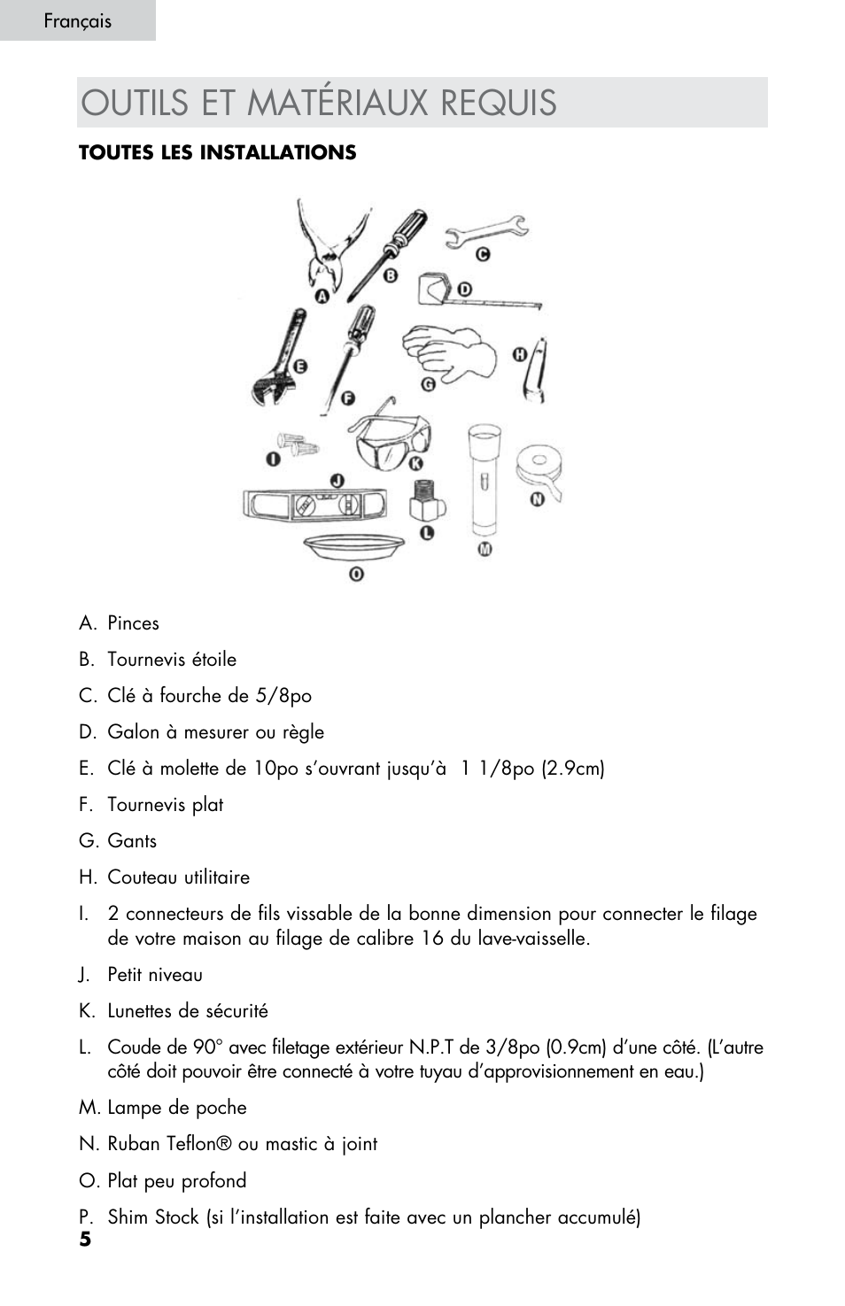 Outils et matériaux requis | haier DW-7777-01 User Manual | Page 62 / 84