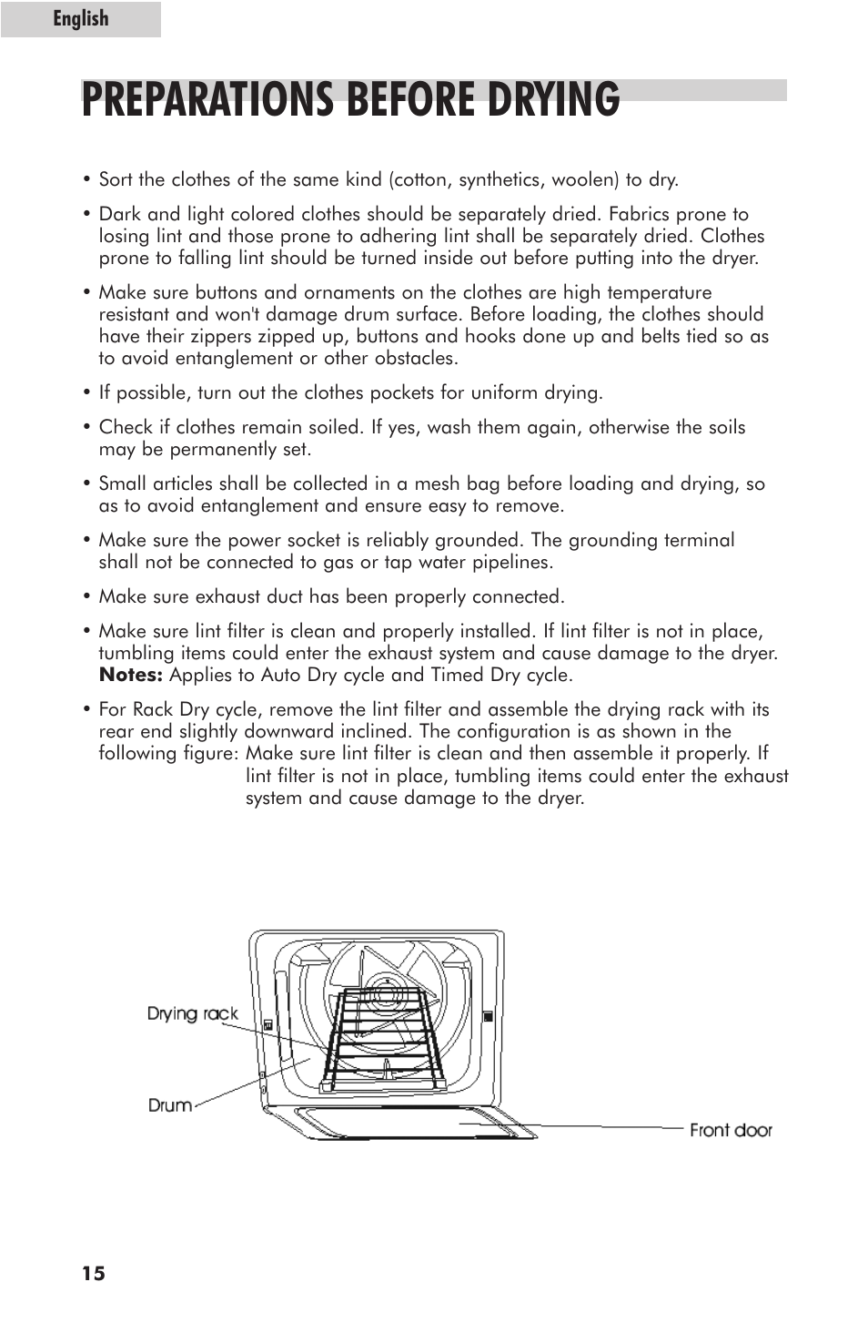 Preparations before drying | haier GDE700AW User Manual | Page 16 / 25