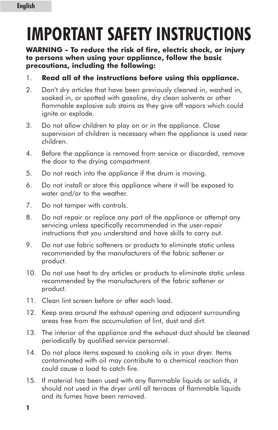 Important safety instructions | haier GDE700AW User Manual | Page 2 / 25