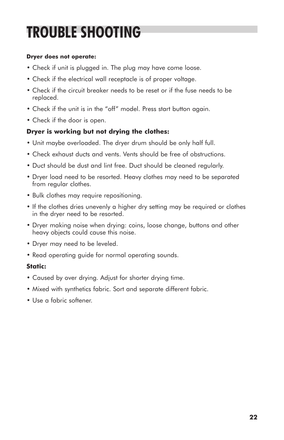 Trouble shooting | haier GDE700AW User Manual | Page 23 / 25