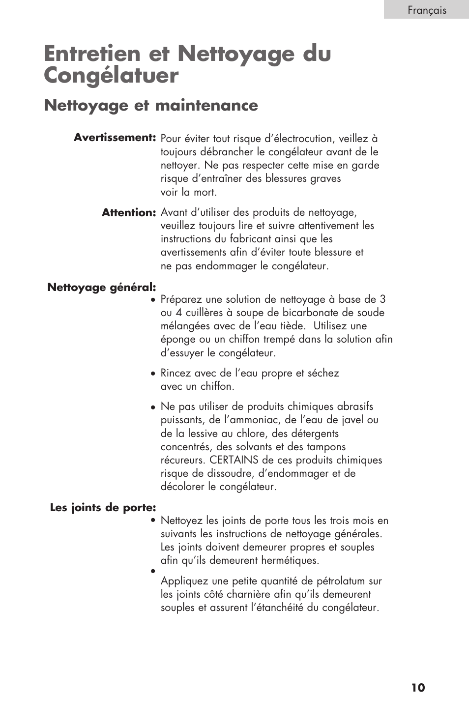Entretien et nettoyage du congélatuer, Nettoyage et maintenance | haier C SERIES ESCM050EC User Manual | Page 25 / 44