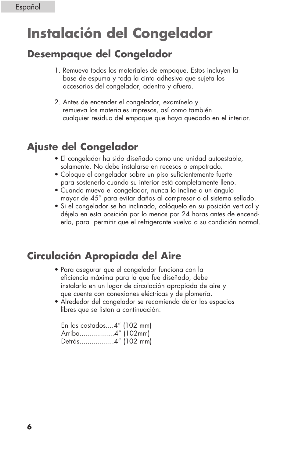 Instalación del congelador | haier C SERIES ESCM050EC User Manual | Page 34 / 44