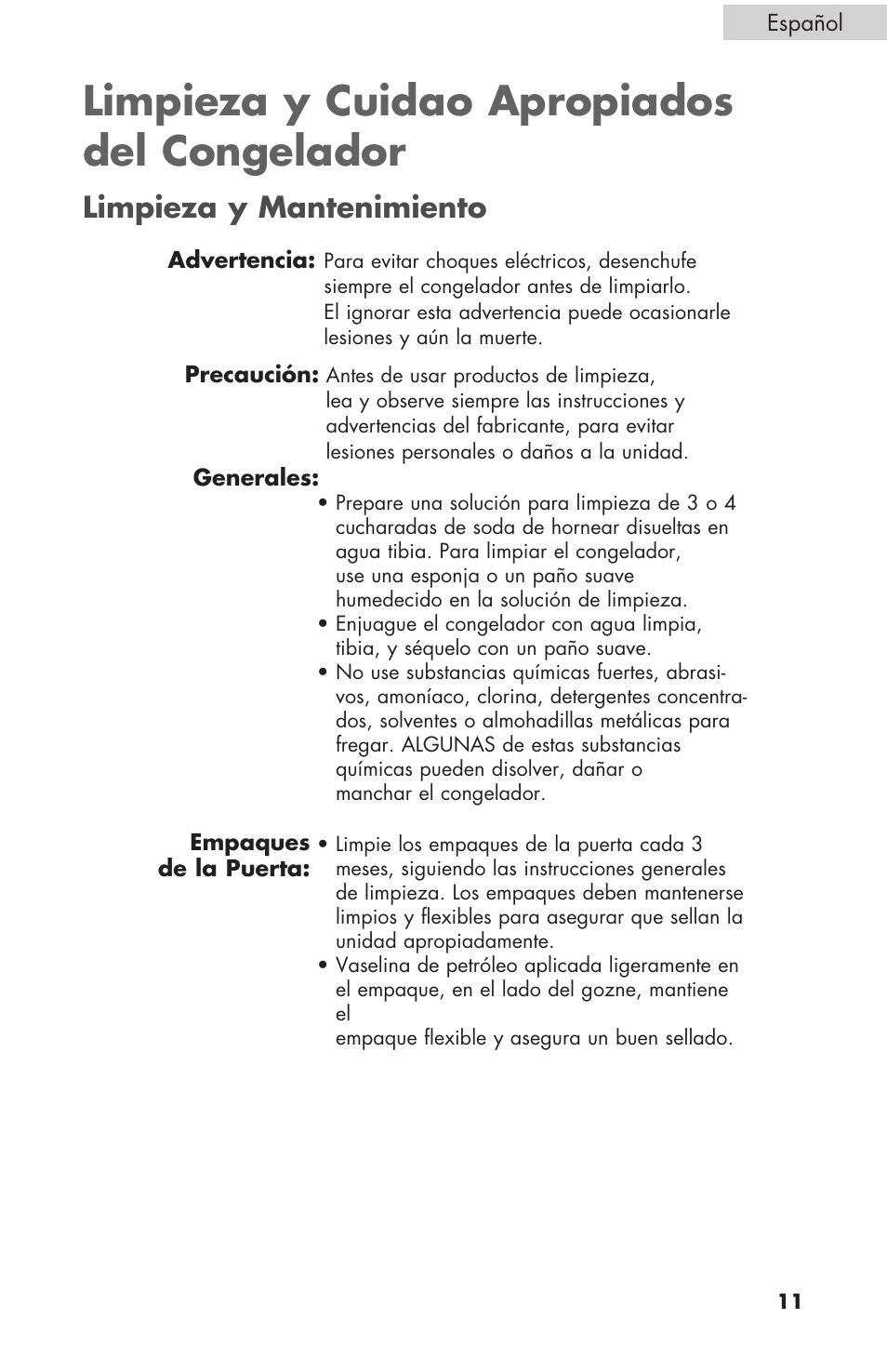 Limpieza y cuidao apropiados del congelador, Limpieza y mantenimiento | haier C SERIES ESCM050EC User Manual | Page 39 / 44