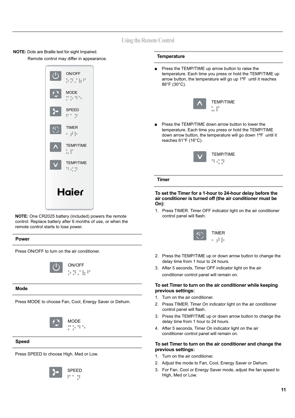 Using the remote control | haier ESA405K User Manual | Page 11 / 44