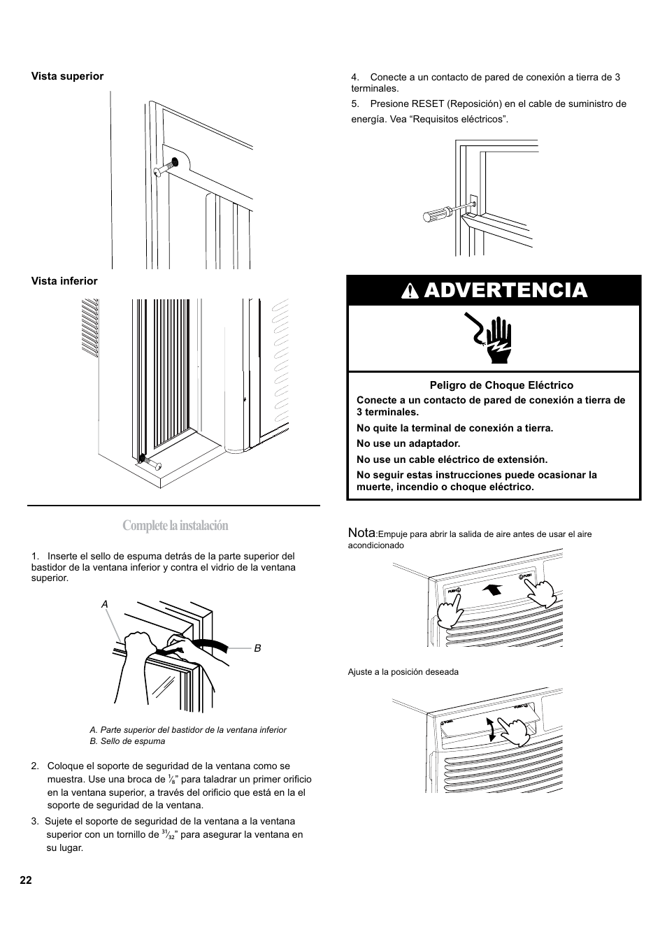 Advertencia, Complete la instalación | haier ESA405K User Manual | Page 22 / 44