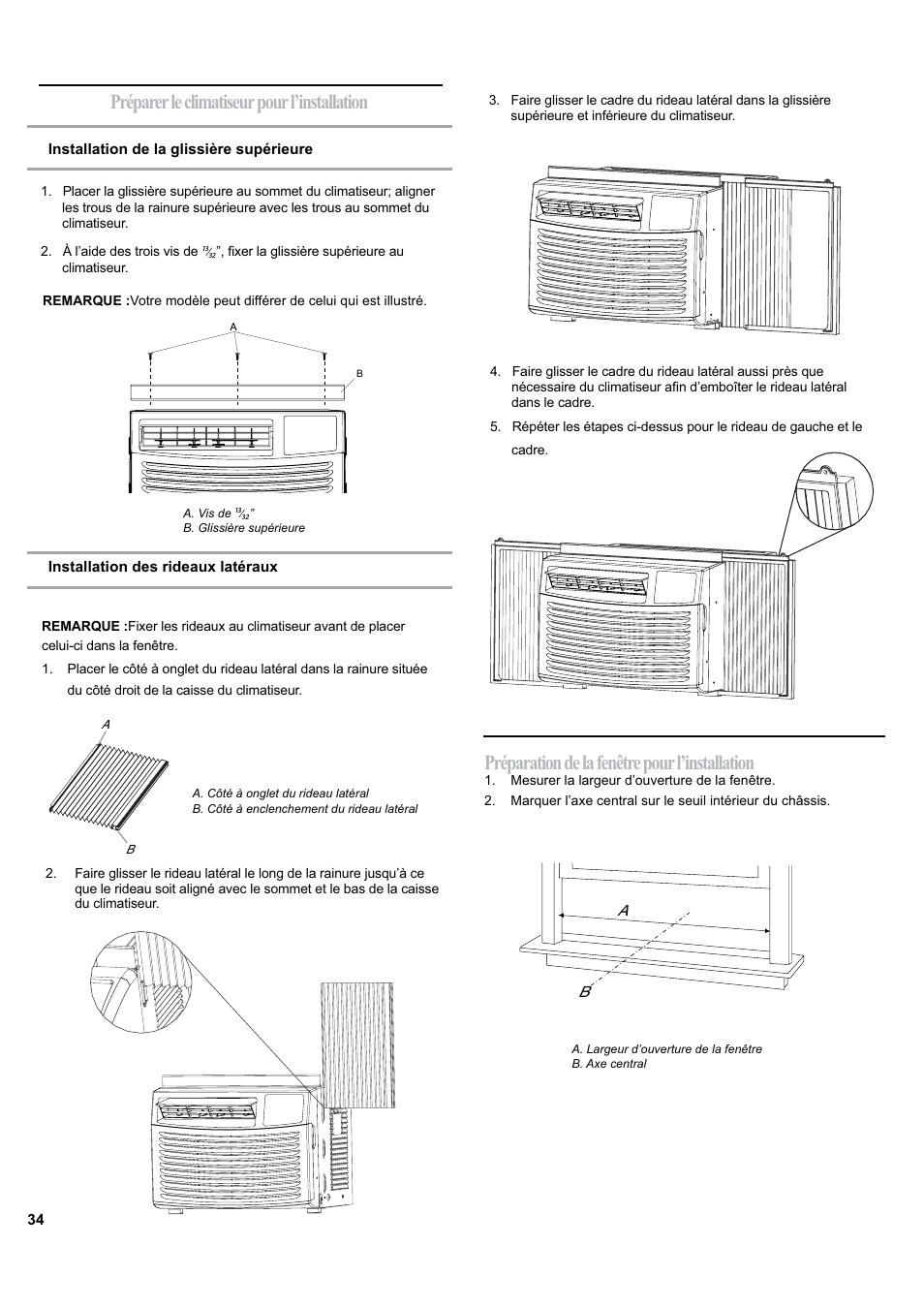 Préparation de la fenêtre pour l’installation, Préparer le climatiseur pour l’installation | haier ESA405K User Manual | Page 34 / 44