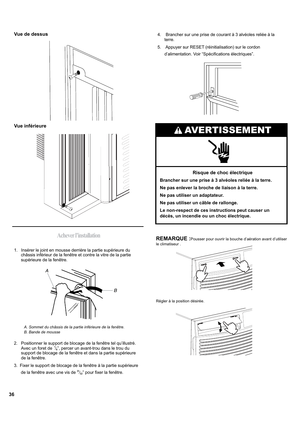 Avertissement, Achever l’installation | haier ESA405K User Manual | Page 36 / 44