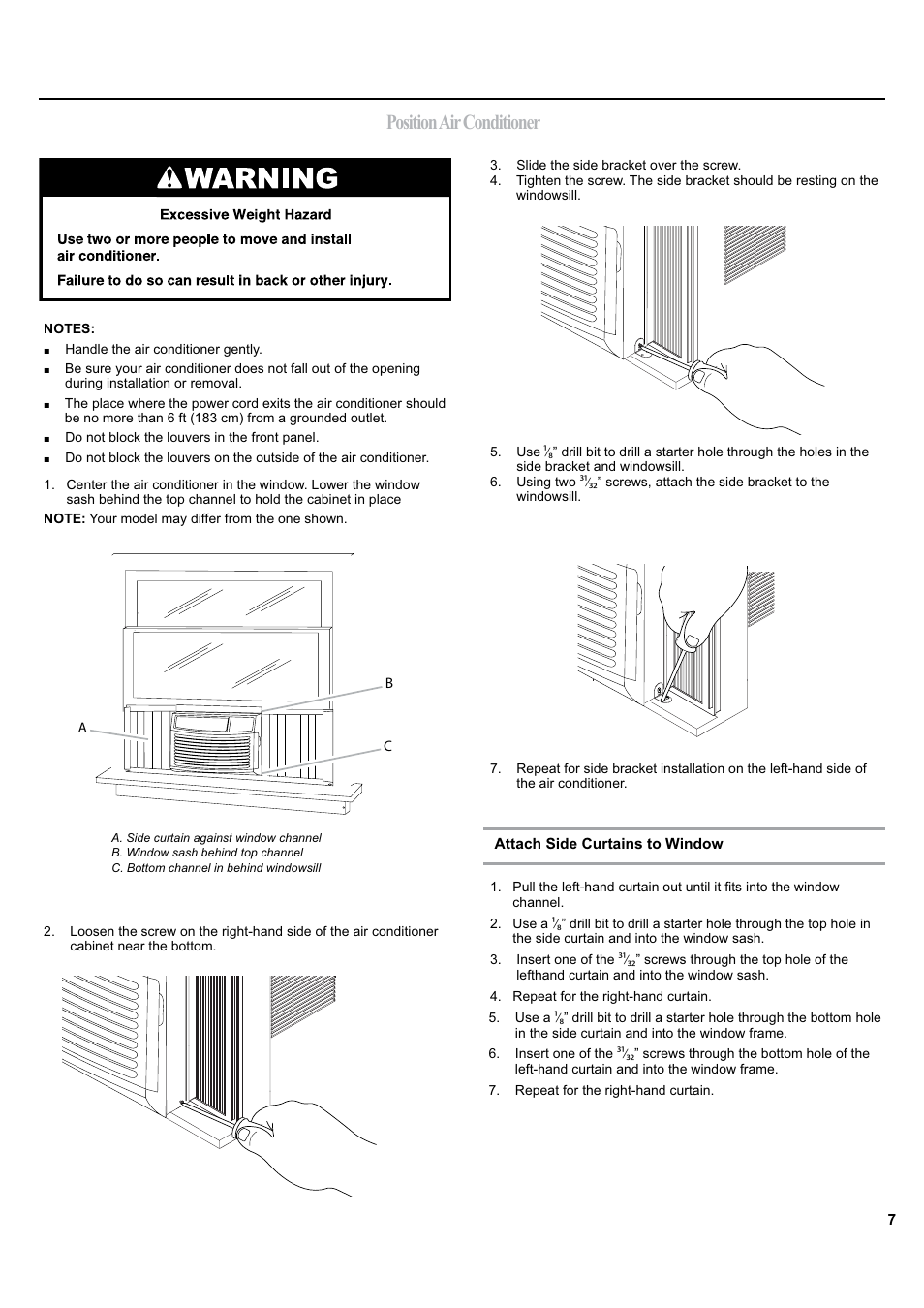 Position air conditioner | haier ESA405K User Manual | Page 7 / 44