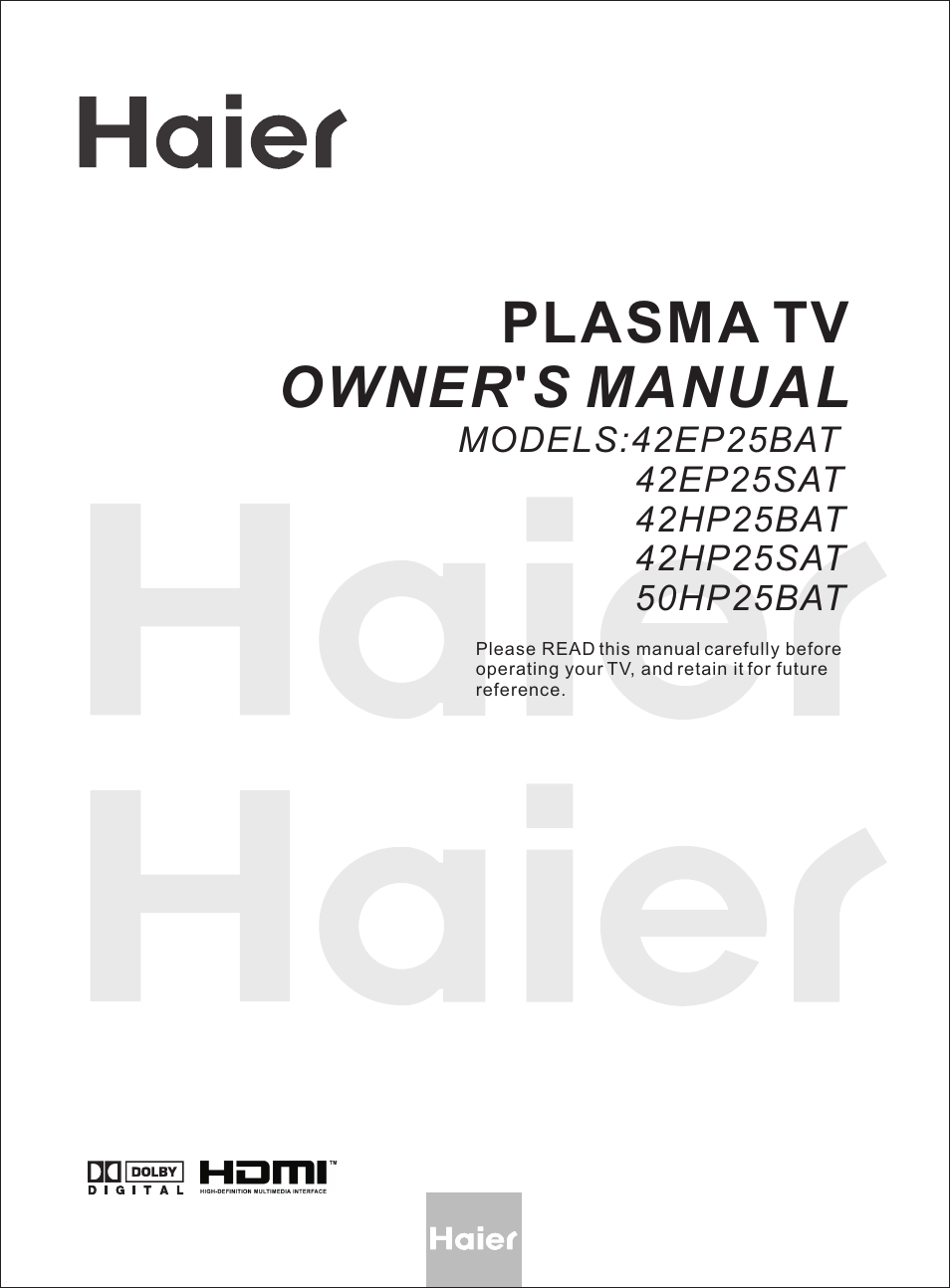 haier 42HP25BAT User Manual | 50 pages