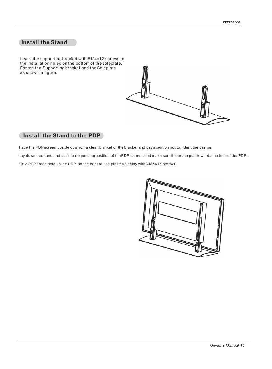 Install the stand, Install the stand to the pdp | haier 42HP25BAT User Manual | Page 11 / 50