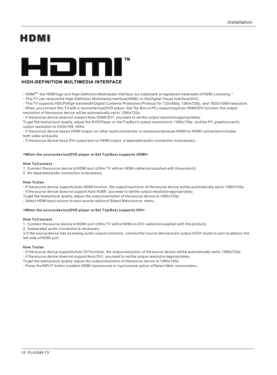 Hdmi | haier 42HP25BAT User Manual | Page 18 / 50