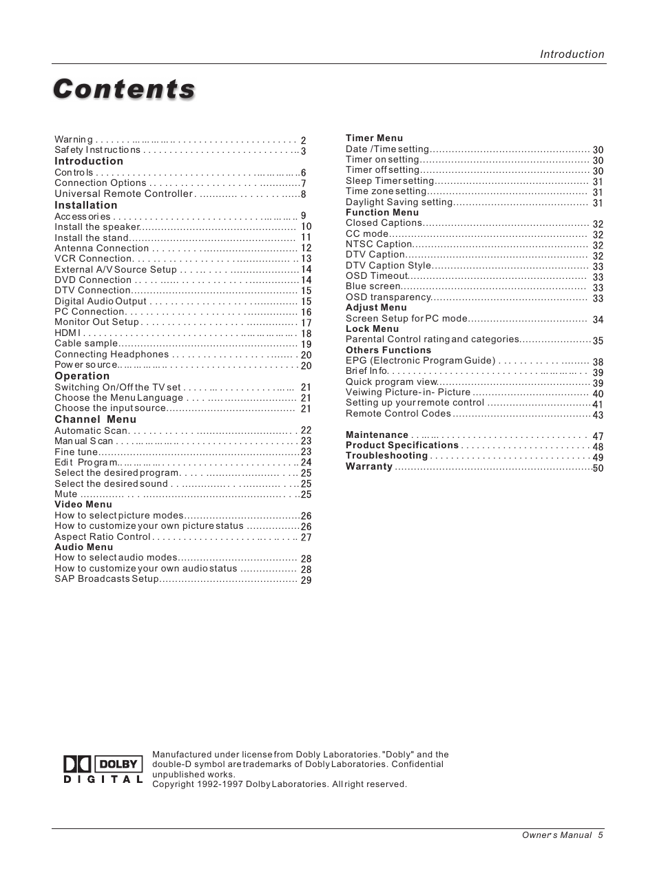 haier 42HP25BAT User Manual | Page 5 / 50