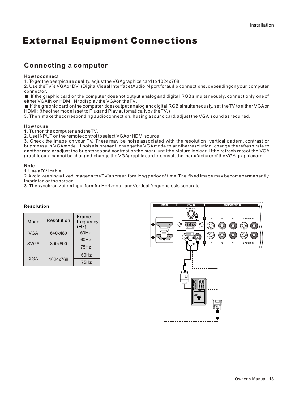 Т³гж 13, External equipment connections, Connecting a computer | haier HL32R User Manual | Page 13 / 42