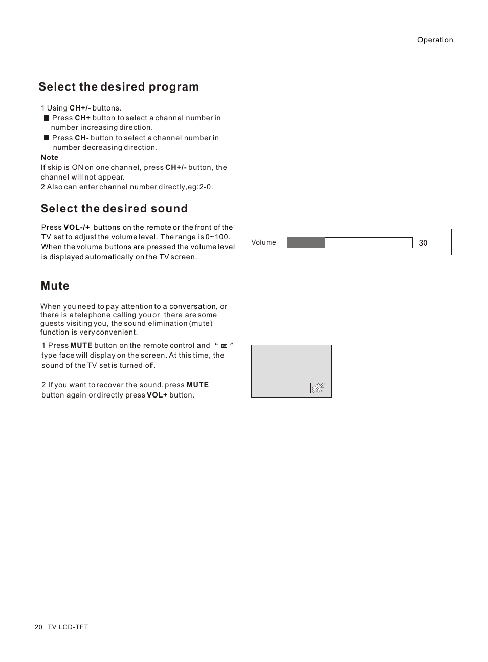 Т³гж 20, Select the desired sound, Mute | Select the desired program | haier HL32R User Manual | Page 20 / 42