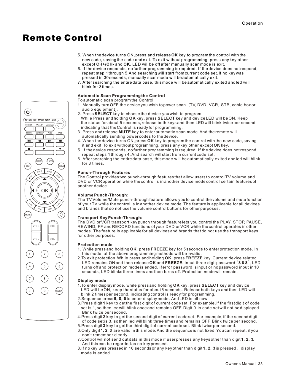 Т³гж 33, Remote control, Operation | Owner s manual 33 | haier HL32R User Manual | Page 33 / 42