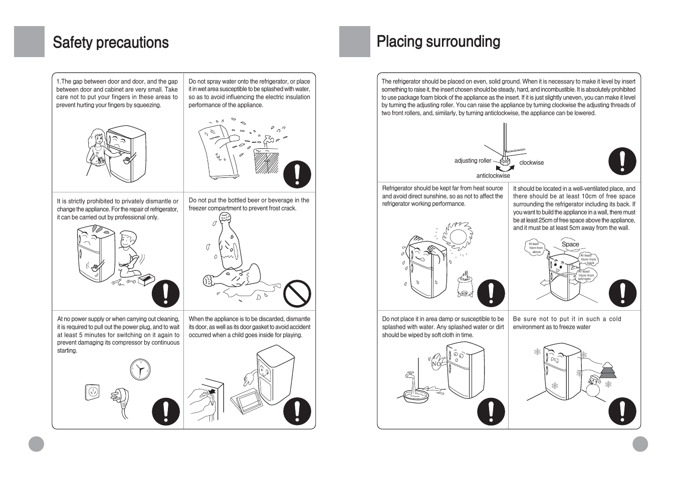 Safety precautions, Placing surrounding | haier HRF-588FA User Manual | Page 4 / 12
