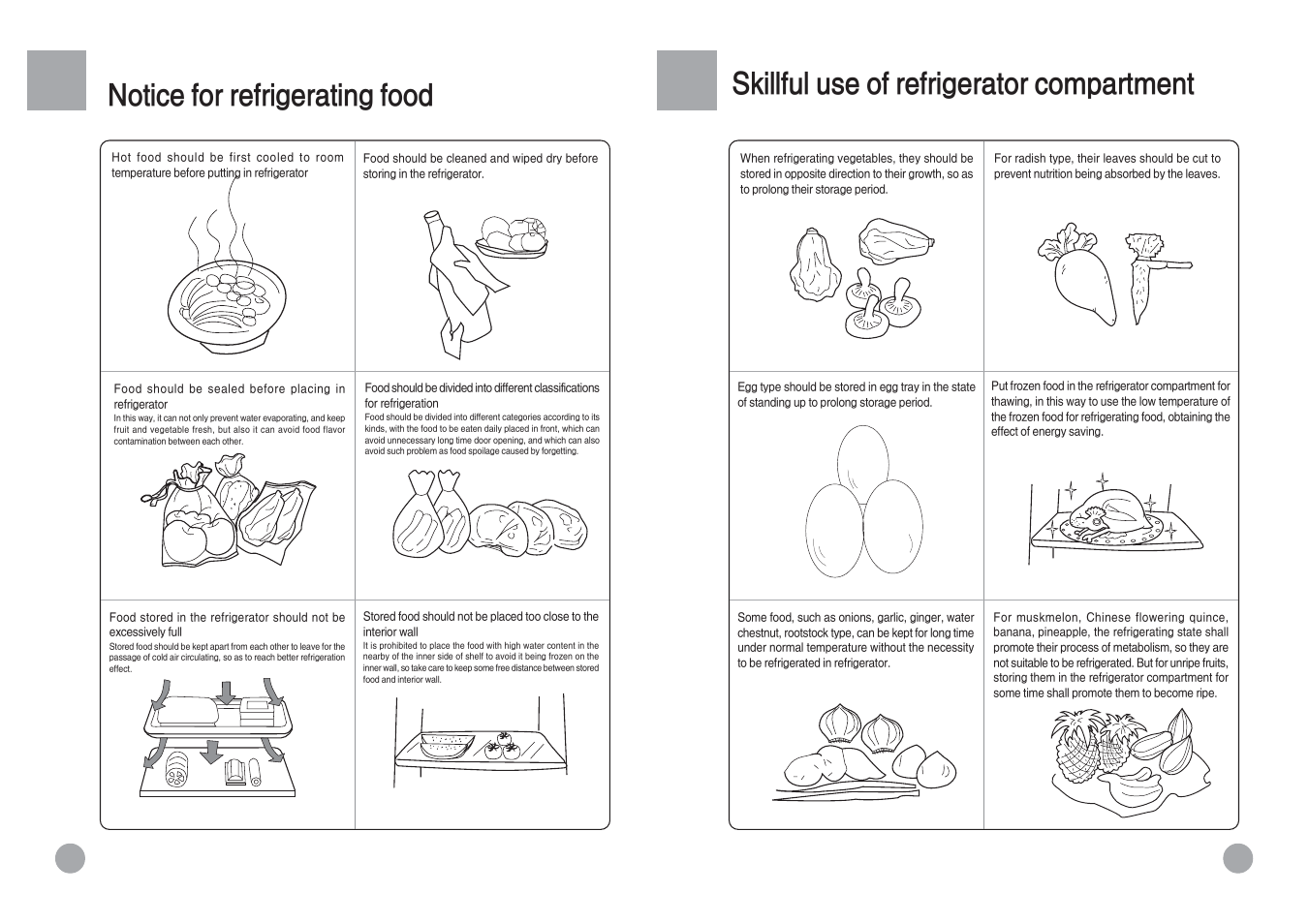 Skillful use of refrigerator compartment, Notice for refrigerating food | haier HRF-588FA User Manual | Page 7 / 12