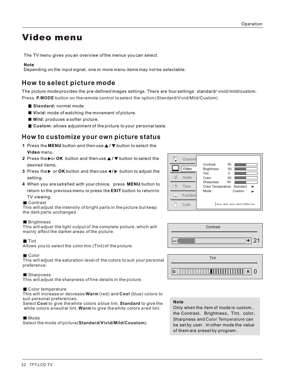 Т³гж 22, Video menu | haier HLC32 User Manual | Page 22 / 52