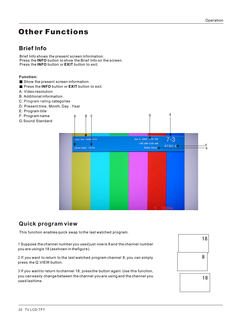 Т³гж 32, Other functions, Brief info quick program view | haier HLC32 User Manual | Page 32 / 52