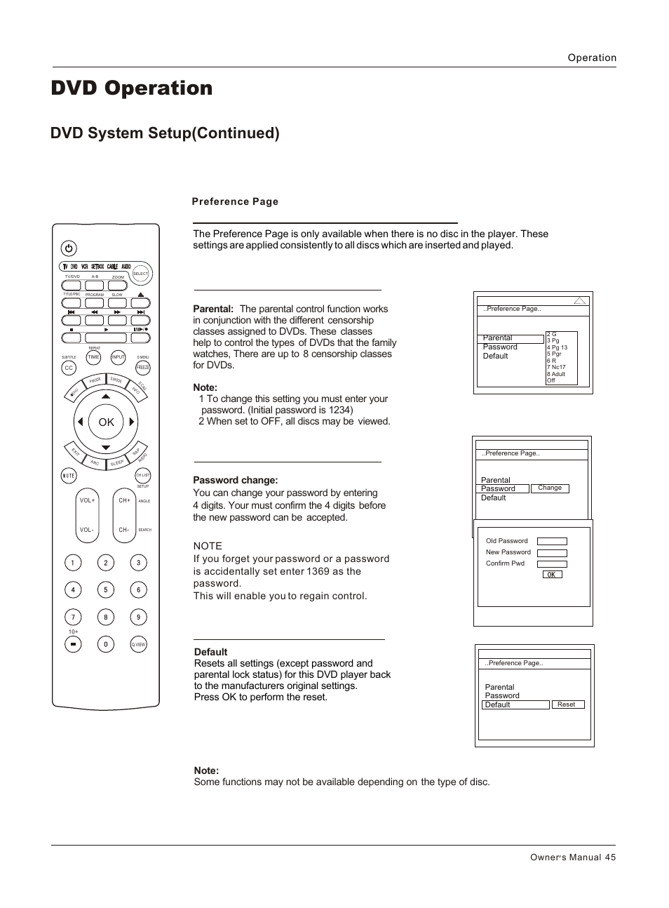 Т³гж 45, Dvd operation, Dvd system setup(continued) | Operation, Owner s manual 45 | haier HLC32 User Manual | Page 45 / 52