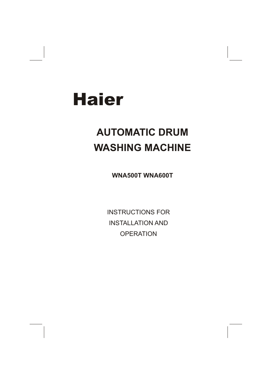 haier WNA600T User Manual | 22 pages