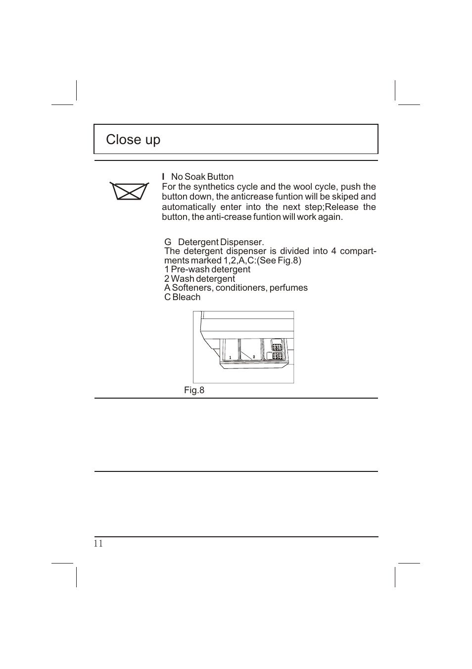 Close up | haier WNA600T User Manual | Page 11 / 22