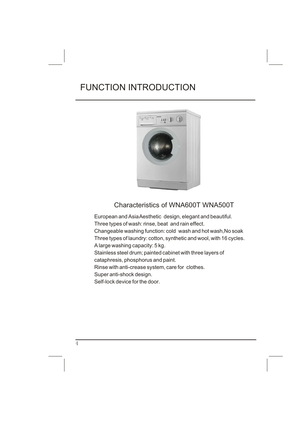 Function introduction | haier WNA600T User Manual | Page 5 / 22