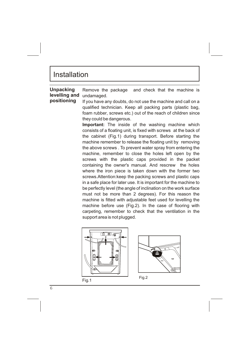 Installation | haier WNA600T User Manual | Page 6 / 22