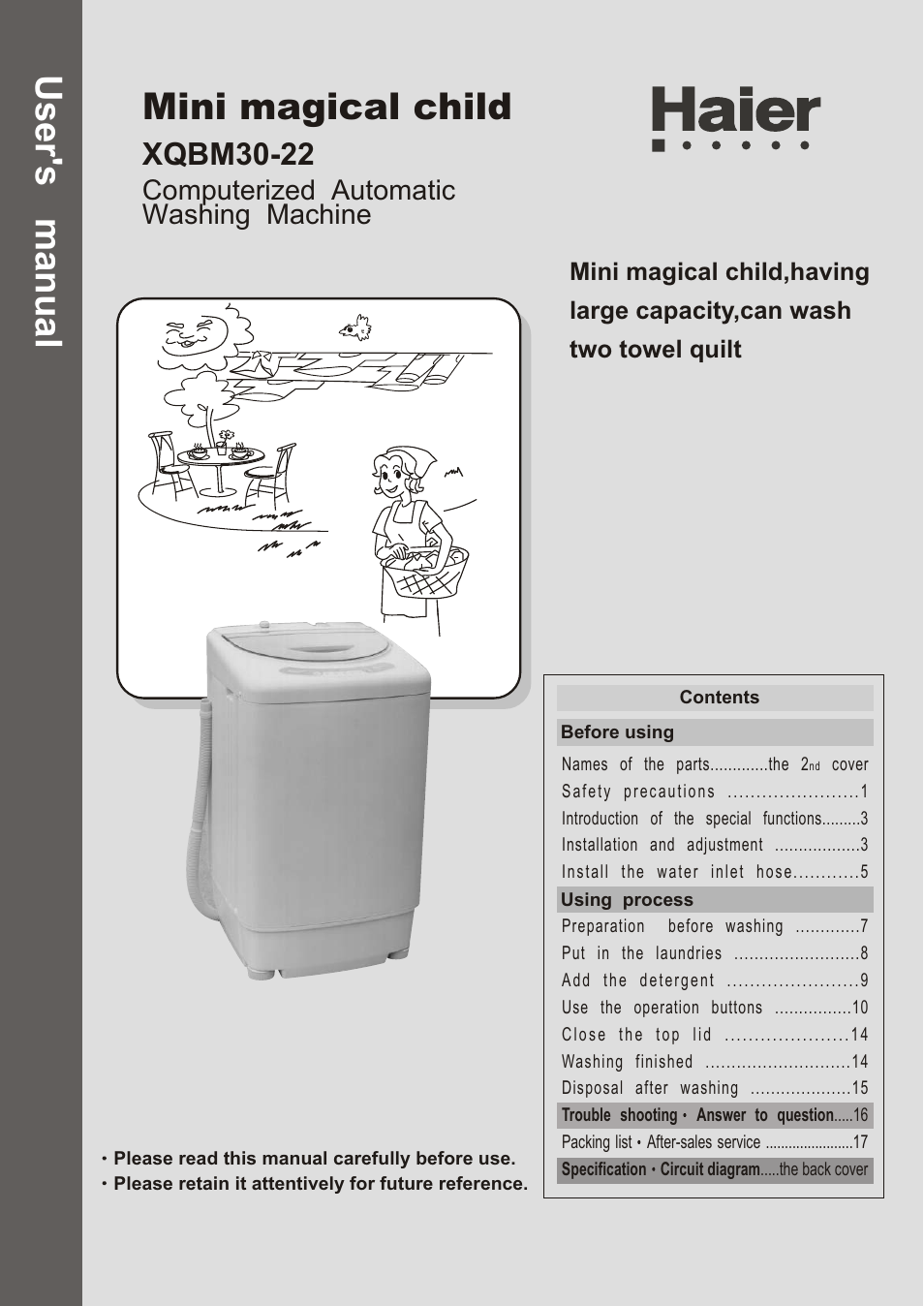 haier XQBM30-22 User Manual | 20 pages