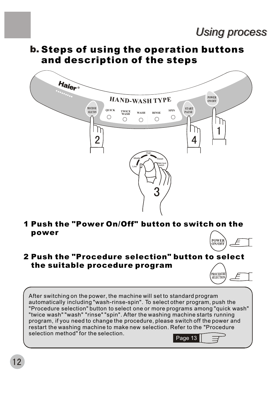 Using process | haier XQBM30-22 User Manual | Page 14 / 20